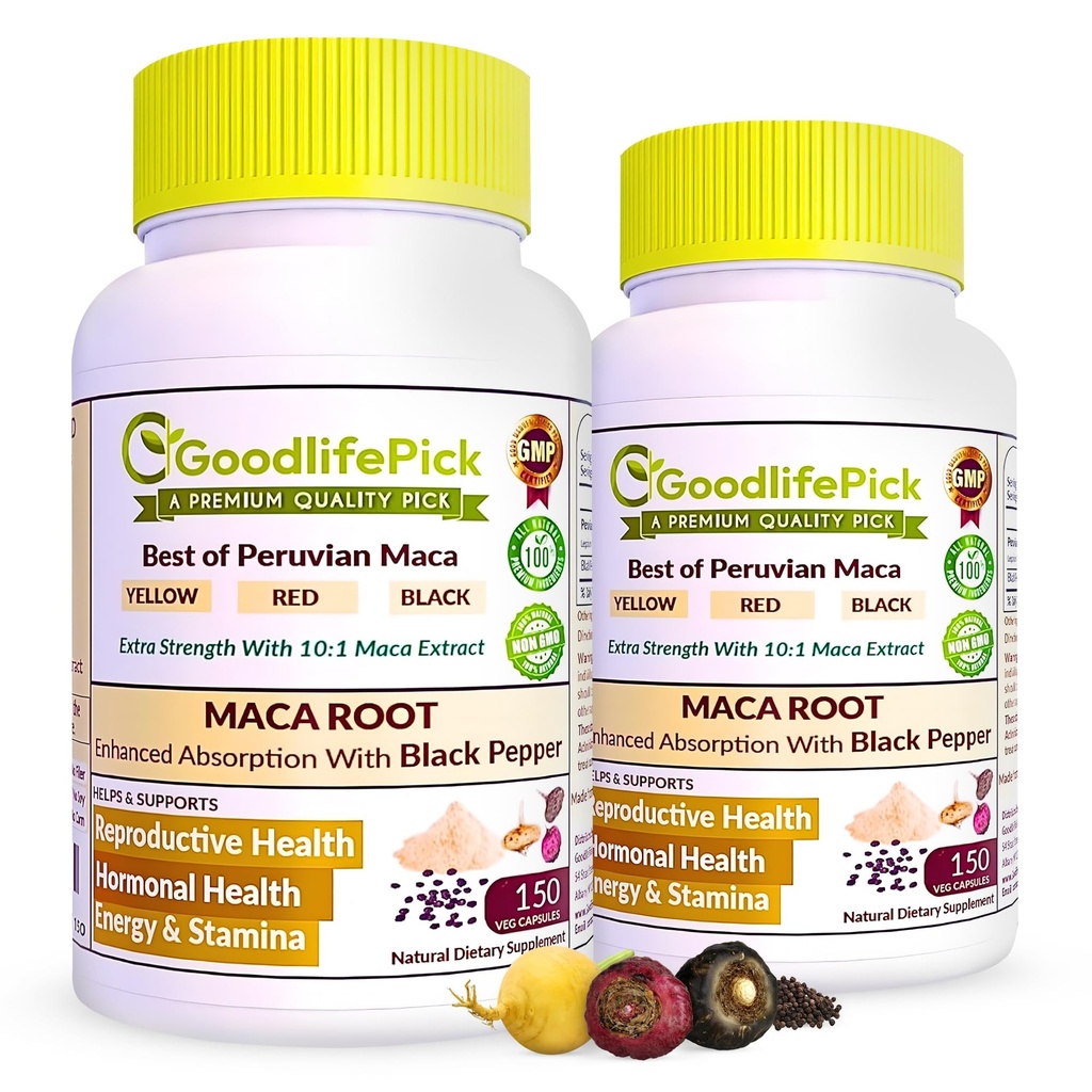 Perujska Maca Root Kapsule s črnim poprom 150 ct. Premium rumena Maca Rdeča Maca & črna Maca Močan 10:1 Vse vrste Maca ekstrakt Vse naravne ne-GMO Vegan NO riž v prahu NO Stearat NO silicij