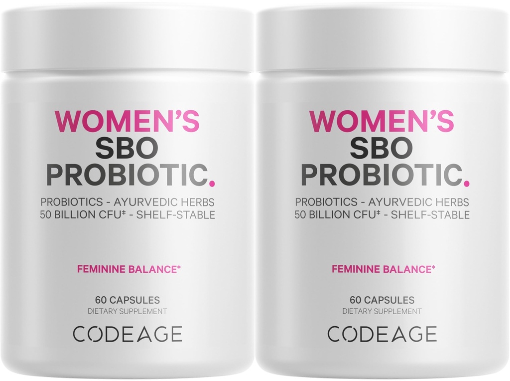 Codeage Women’s Probiotics Supplement - 50 Billion CFUs - SBO Probiotics & Prebiotics - Cranberries - Feminine Health - Fermented Botanical Blend, Whole Food Supplement - Vegan, Non-GMO - 2 Pack