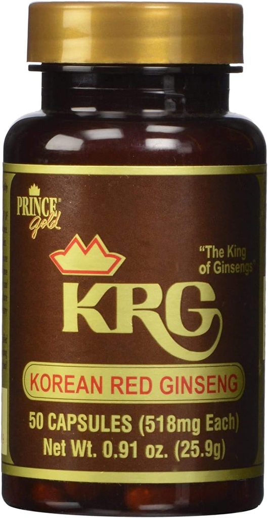 Prince of Peace Prince Gold KRG Korean Red Ginseng, 2 Pack - 50 Kapsule vsak – Naravno rdeča Panax Ginseng – Korean Ginseng Root Powder – kitajski zeliščni dodatek – spodbuja splošno zdravje in