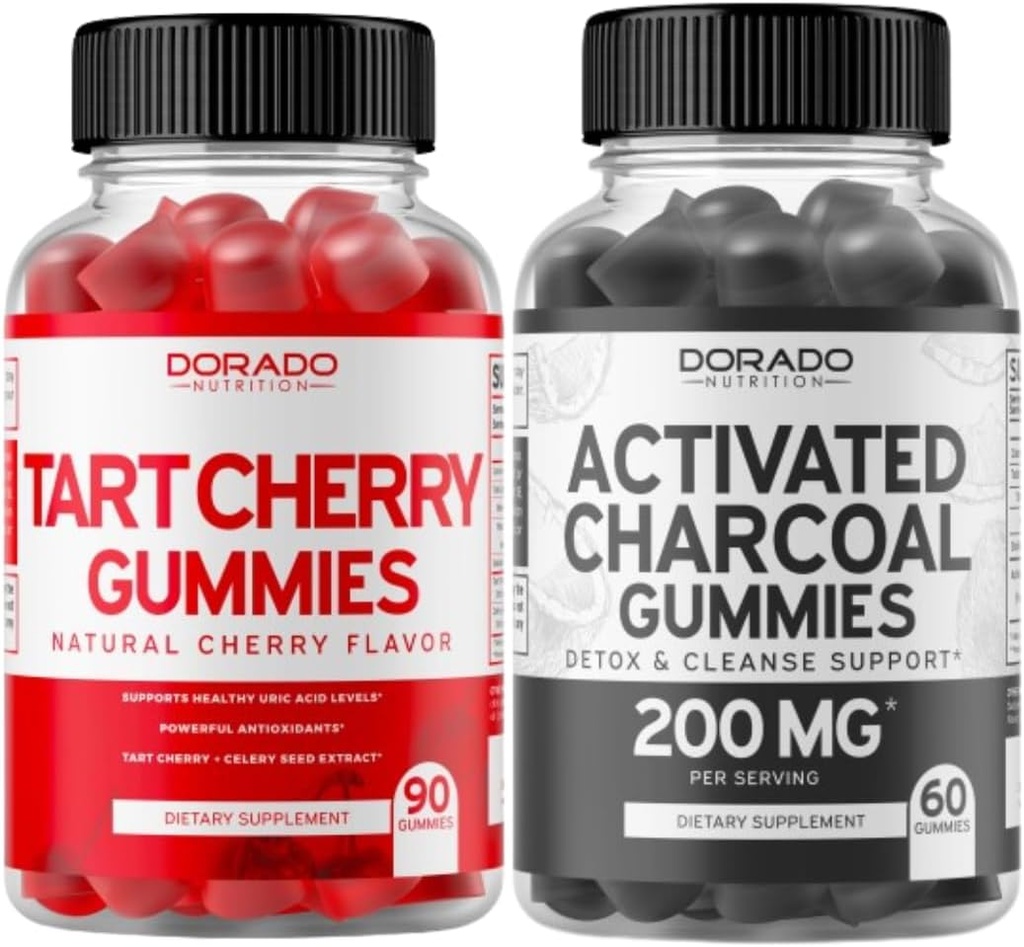 Tart Cherry (90 Gummies) Sečne kisline raven podpora močan antioksidant z zeleno seme in aktiviran Charcoal (60 Gummies) Zdrava Detox & Cleanse - Formulirana iz organskih kokosovih školjk - ZDA Made