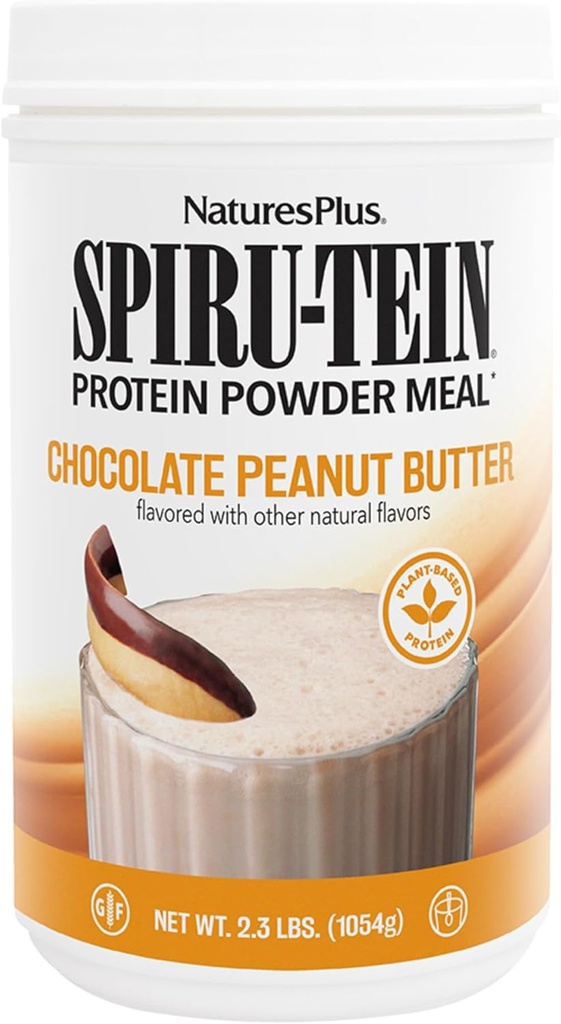 NaturesPlus SPIRU-TEIN, čokoladno arašidovo maslo - 2,3 lbs, pakiranje po 2 - na rastlinah osnovan beljakovinski prašek - vegetarijansko, gluten brez - 68 skupno serviranje