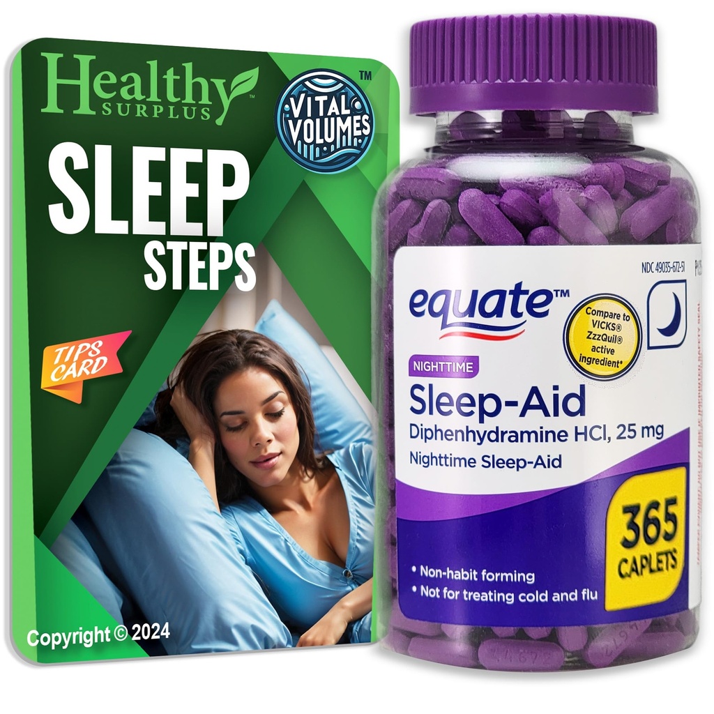 Equate Sleep-Aid Difenhidramin HCI 25 mg 365 Caplets in Vital Volume Sleep Koraki Nasveti Kartica