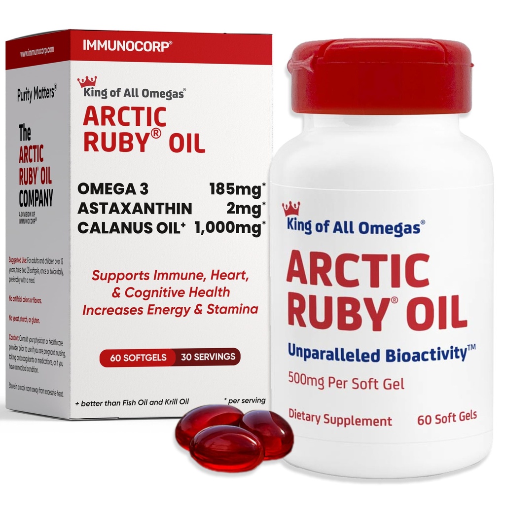 Arctic Ruby Oil 1000mg – Omega 3 Dopolnilo za ženske in moške z EPA, DHA & Astaksantin 2mg - Ribe & Krill Oil Alternative – 60 Softgels (1 pakiranje)
