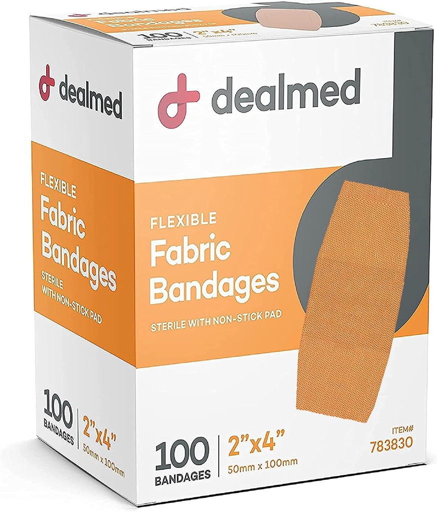 Obdelana tkanina Fleksibilni lepilni trakovi z non-stick Pad, Latex brezplačno, Skrb za rane za prvo pomoč Kit, 2" x 4" (Box of 100)
