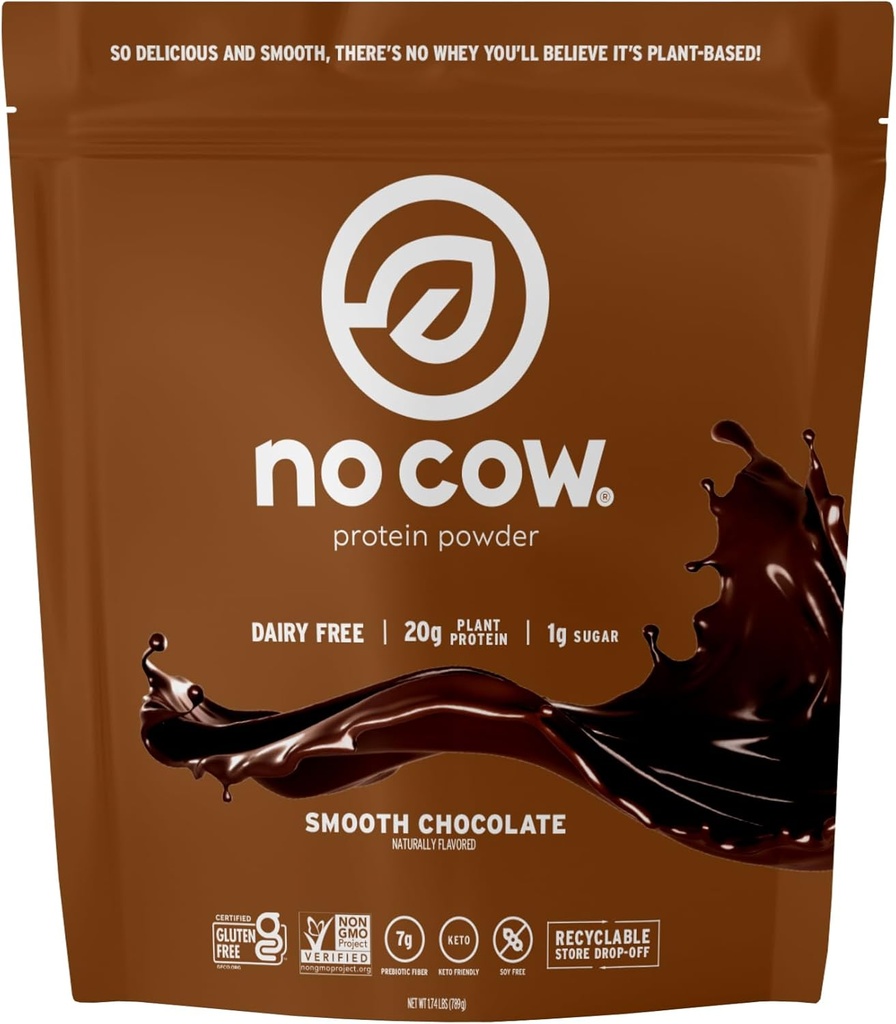 Brez beljakovin Cow Vegan v prahu, čokolada, 20g na osnovi beljakovin, vrečka za recikliranje, brez mleka, brez soje, brez sladkorja, Keto prijazno, Gluten brezplačno, naravno sladkan, ne GSO, Košir, 1,74 funt