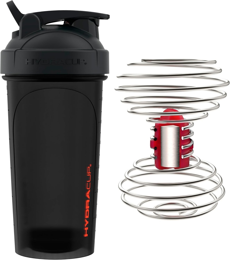 HydraCup Power Shaker w/Weighted Whisk, 28oz - Hitrejše mešanje, manj tresenje zahteva, Clump-free protein Shakes, Shaker Cup (polipropilen, črna)