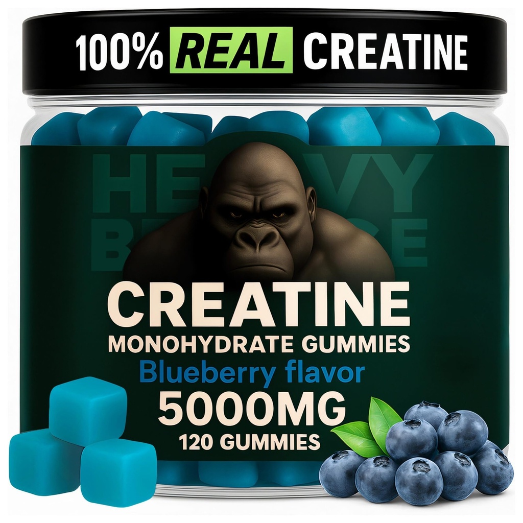 Kreatin Monohidrat Gumiji za moške in ženske 5000mg - borovnice, 120 Število za 30 Servingi 