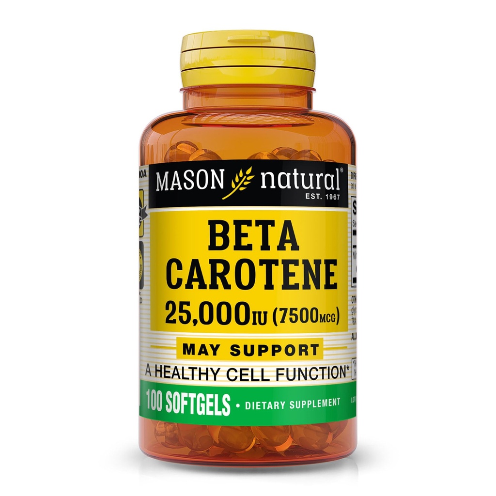 Mason Natural Vitamin A Beta karoten 25,000 i.e., podpira vid, delovanje celic in imuno zdravje, 100 kapsul, pakiranje po 3