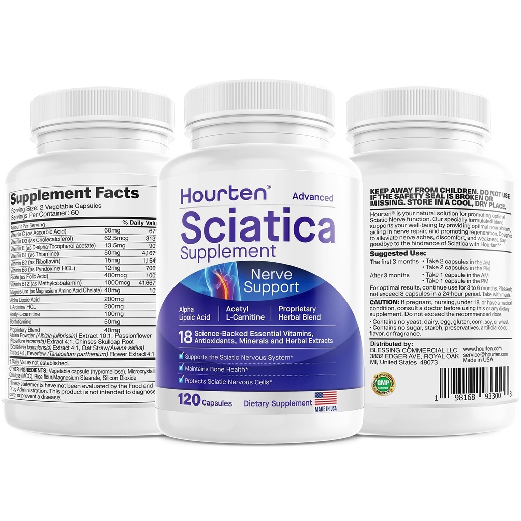 Napredno Sciatic Nervi Support Relief: Alpha Lipoic Acid - 18 v 1 Sciatica Supplements - Vitamin B Complex - Izdelano v ZDA (120 Count (Pack of 1))