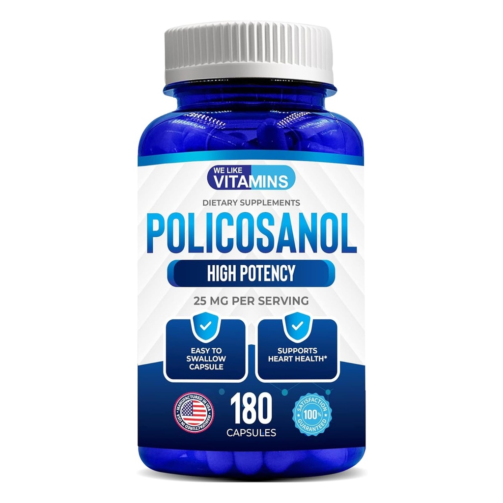 Mi všeč vitamini Policosanol 25mg - 180 Kapsule - Policosanol dodatek narejen iz naravnega sladkornega trsa - ne-GMO in gluten-free
