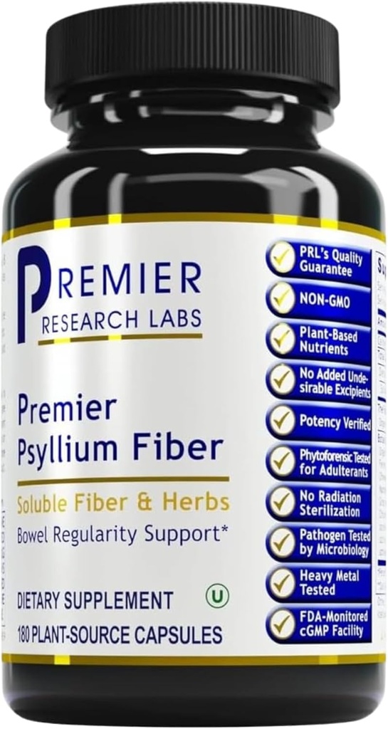 Premier Research Labs Premier Psyllium Fiber - Psylium Husk Kapsule, Visoke tablete za penis za odrasle, za ženske in moške, Dnevna podpora za digestivno zdravje - 180 Vegetarian kapsule