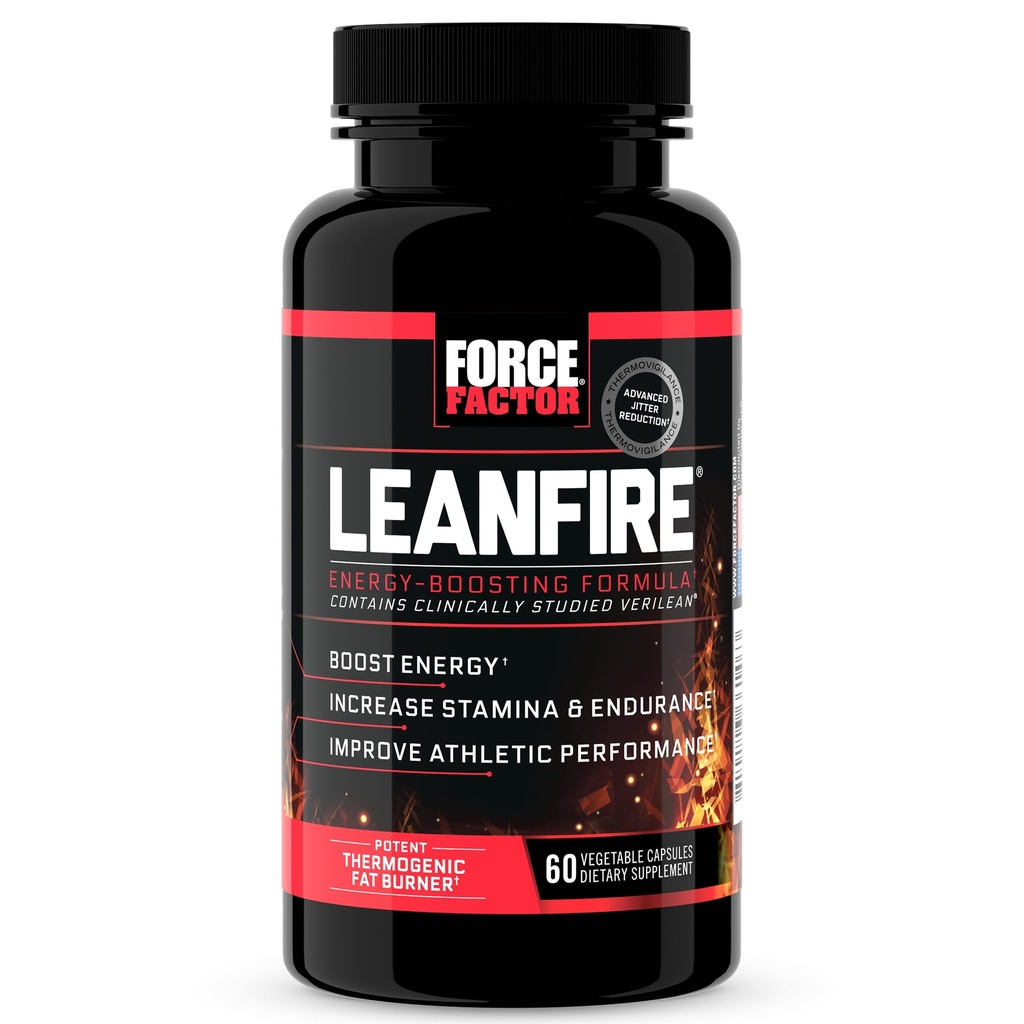 FORCE FACTOR LeanFire Pred vadbo energijske tablete z izvlečkom zelenega čaja in kofeina za povečanje energije, zgraditi natezne mišice, črna, 60 Število (Pack of 1), paket maj Vary