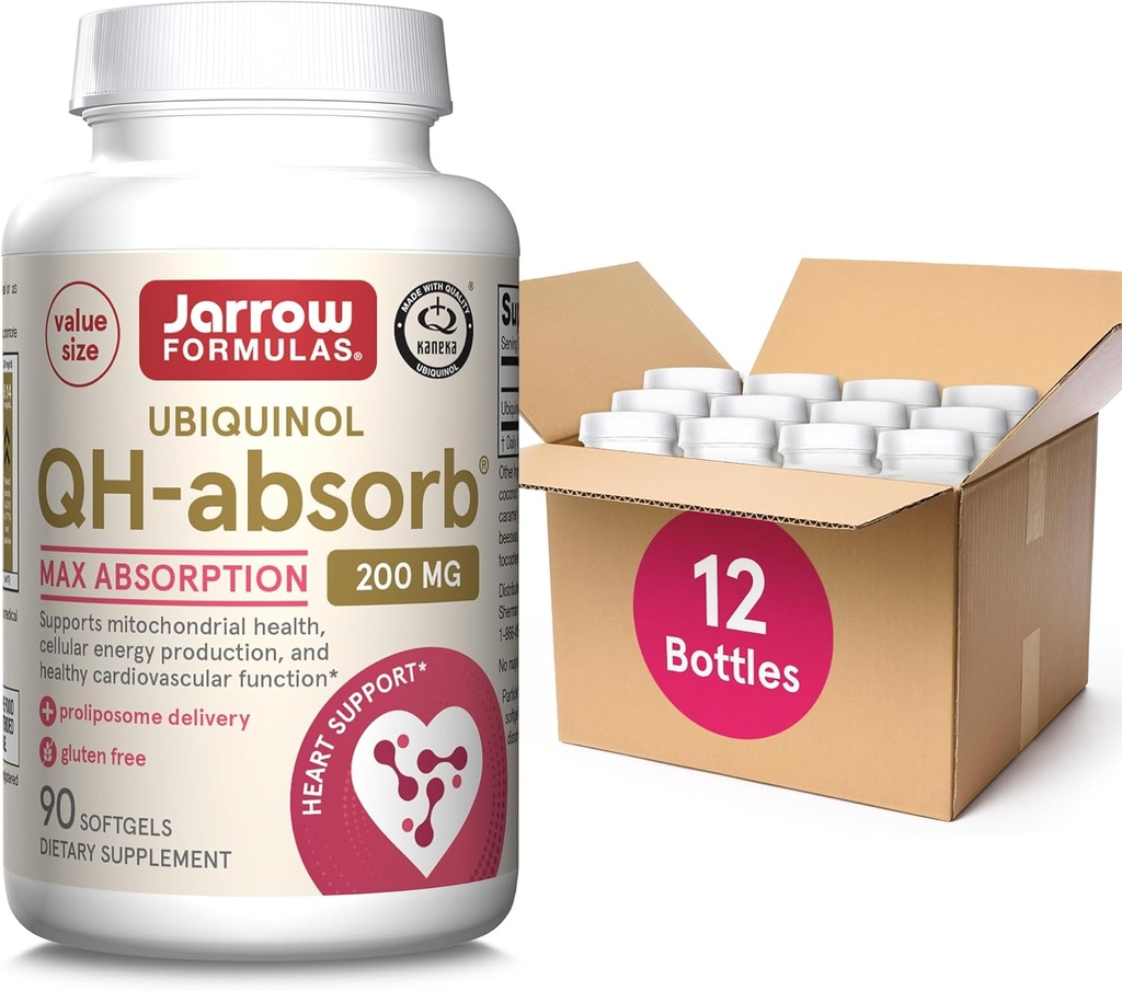 Jarrow Formule QH-Absorb Ubikinol 200 mg, Prehranska dopolnila, Podpora za mitohondrijsko zdravje in zdravo kardiovaskularno funkcijo, 90 Softgels, Do 90 dni dobave(Pack of 12)