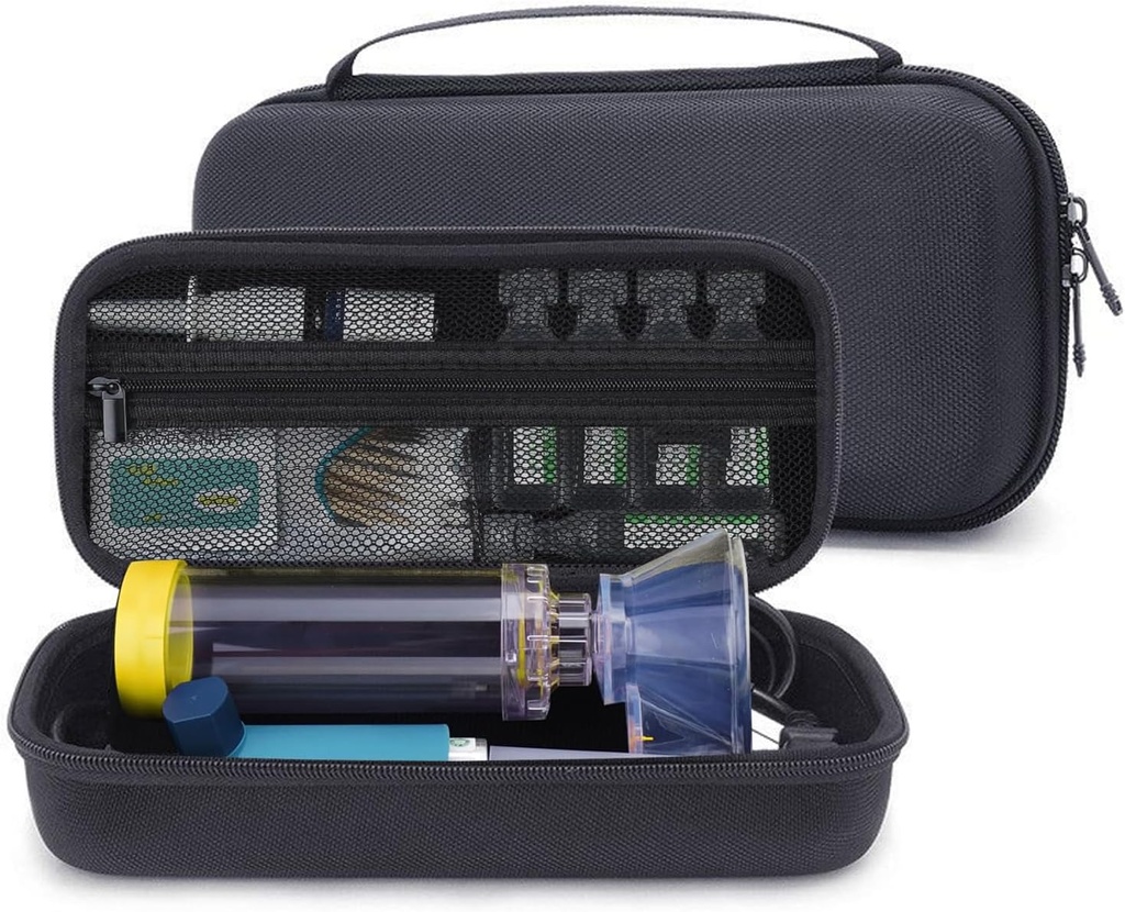 Hard Travel Case for Asthma Inhaler, Spacer for Kids and Adults, Masks, Inhaler Holder Portable Carrying Bag Storage Organizer with Mesh Pocket for Medicine, Allergy Meds, Ventolin Inhaler (CASE ONLY)