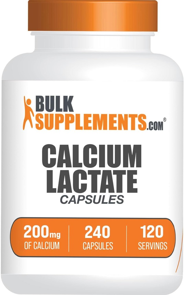 BulkSupplements.com Kalcijev laktat Kapsule - Kalcijev dodatek, kalcij 200 mg - Kalcijev laktat Dodatek, 2 kapsuli na odmerek - 120-dnevna zaloga, 240 kapsul