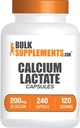 BulkSupplements.com Kalcijev laktat Kapsule - Kalcijev dodatek, kalcij 200 mg - Kalcijev laktat Dodatek, 2 kapsuli na odmerek - 120-dnevna zaloga, 240 kapsul