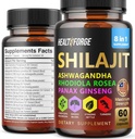 Shilajit kapsule Organski ekstrakt Mešanica 60 kapsul za moške in ženske - Shilajit dodatek 9000mg Ashwagandha, Imunska podpora Dopolnilo 2000mg Rhodiola dodatek, Ginko Ginkgo Biloba