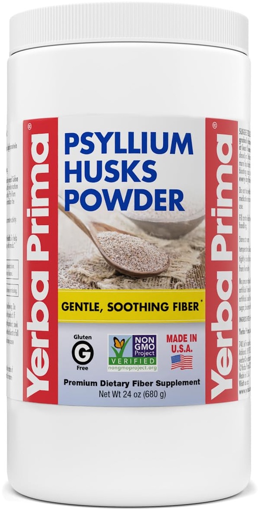 Yerba Prima Psyllium Husk Powder - 24 oz - fina tla, nearomatizirana, sladkor brez - naravna Fiber dodatek - tudi za peko - vsebuje tako topno in netopen razsutem stanju za podporo rednosti