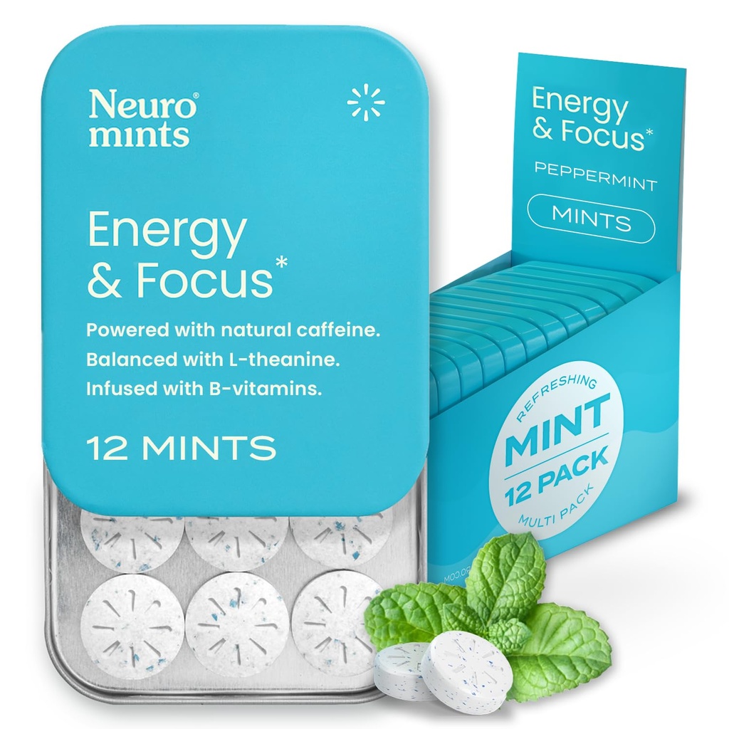 Energija nevroGum Kofeinske mete (144 kosov) - sladkor brez L-teanina + naravni kofein + vitamin B12 & B6 - nootropna energija & fokus dodatek za ženske in moške - Keto & Vegan, aroma pepermint