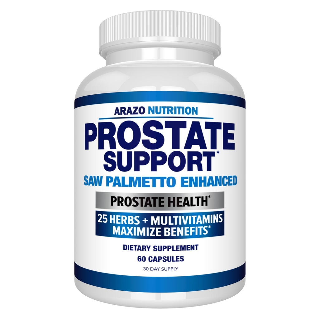 Arazo Nutrition Prostata Supplement - Saw Palmetto + 25 Zelišča - zmanjšanje pogosto uriniranje, zmanjšanje izpadanje las, podpora Stamina – eno homeopatski zeliščni ekstrakt dopolnila za zdravje - kapsula ali tablete