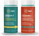 Iwi Omega-3 Essential & Vegikrill Omega-3 Bundle, 30 Služabniki, Vegansko rastlinsko osnovani Algae Omega 3, Krill & ribje olje Alternative, Brez ribjega pookusa