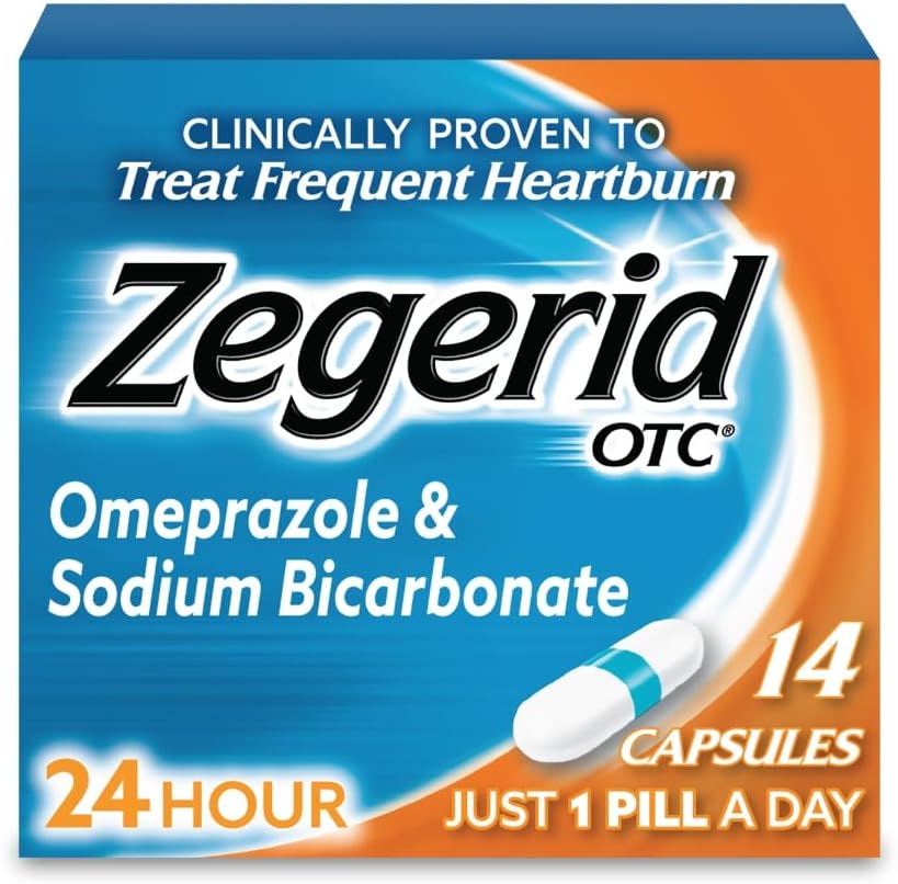 Zegerid OTC 24-urna zgaga Relief, edini zaviralec protonske črpalke z Omeprazolom 20 mg + natrijevim bikarbonatom, zdravljenje pogoste zgage, 14-kratne kapsule