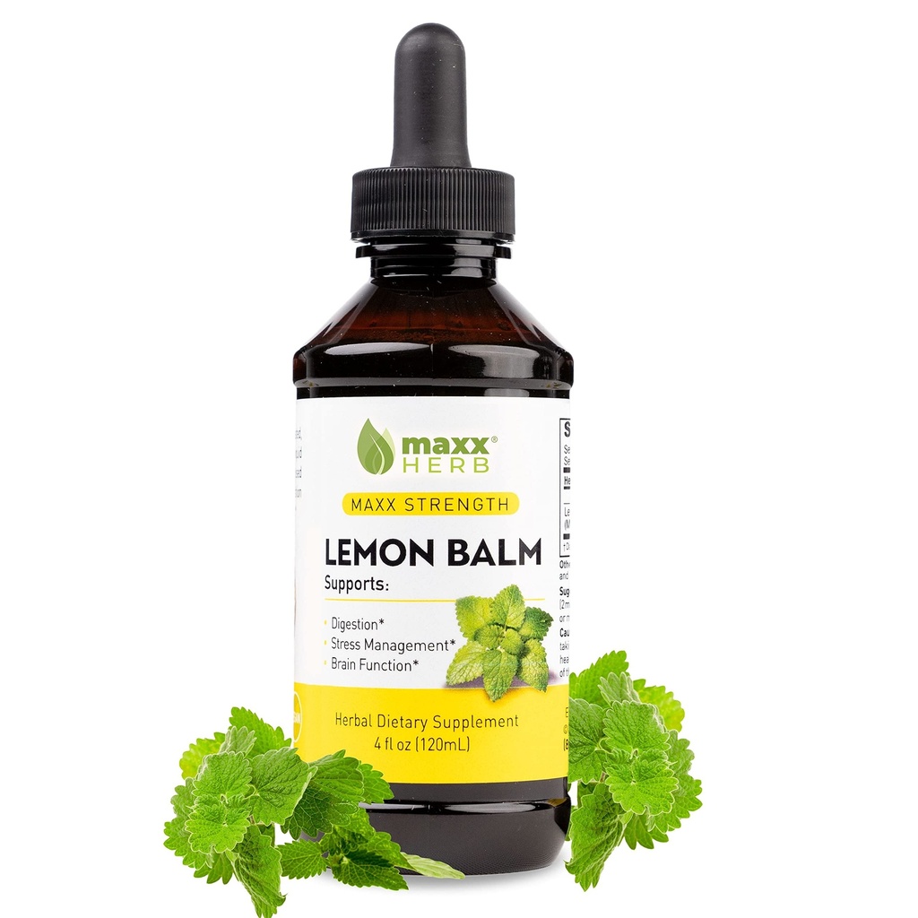 Maxx Herb Lemon Balm Extract - Max Jakost Tekoča tinktura Absorbji bolje kot kapsule ali čaj, za podporo živčnega sistema, & Stres upravljanje - Alkohol brez - 4 Oz steklenica (60 Serving)