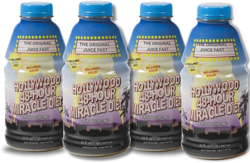 Hollywoodska prehrana - 48-Hour čudežni sadni sok očisti diet 4-Pack, Detox čiščenje za hujšanje in pomlajevanje, zamenjava hrane, hitro delujoča prehrana, Okusna in okusna formula, 32 Fl. Oz.