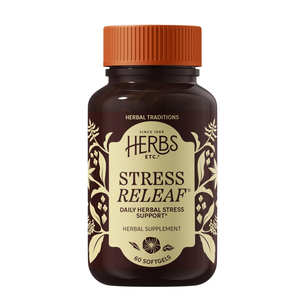 Zelišča Etc. Stres ReLeaf - Zeliščni dodatek k podpori Sprostitev - Stresna podpora Supplemment - Gluten-free - 60 Softgels (60 strežb)