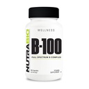 NutraBio B-100, B Vitaminski kompleks, Imunski sistem Podpora, Zdrave lase, Koža, Nohti, 90 Zelenjavne kapsule