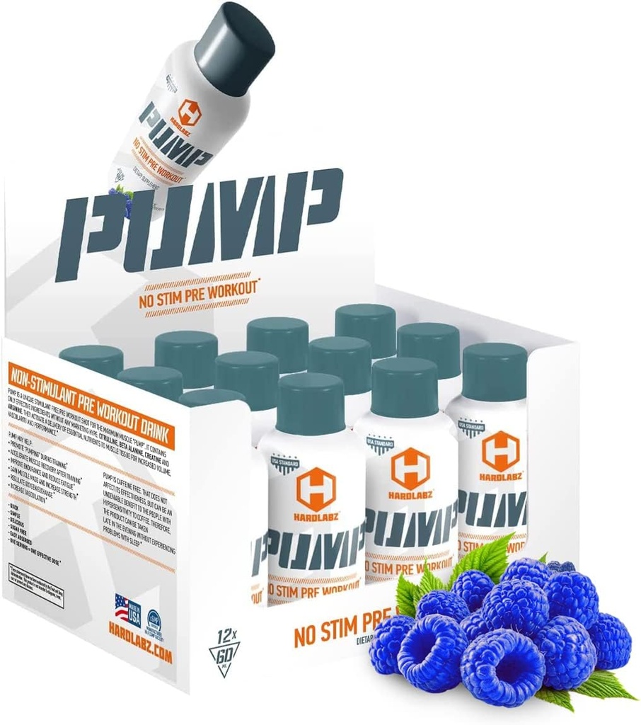 HARDLABZ PUMP – Kofein brez stimulacije, brez moči pred treningom, s citrulinom, beta-alaninom, kreatinom, argininom za moč in stamino, nič sladkorja, 2oz - 12 paketov
