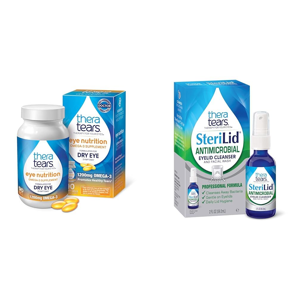 TheraTears Omega 3 Dopolnilo, 1200mg, 90 ct (Pack of 1) & SteriLid Eyelid Čistilnik in Face Wash, za razdražene oči, 2 fl oz Spray