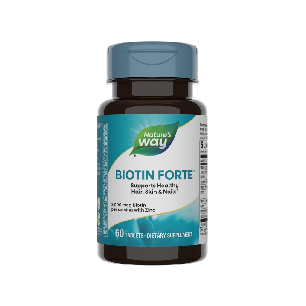 Naravna pot Biotin Forte, podpira zdrave lase in kožo*, energijo in živčno funkcijo*, 60 tablet