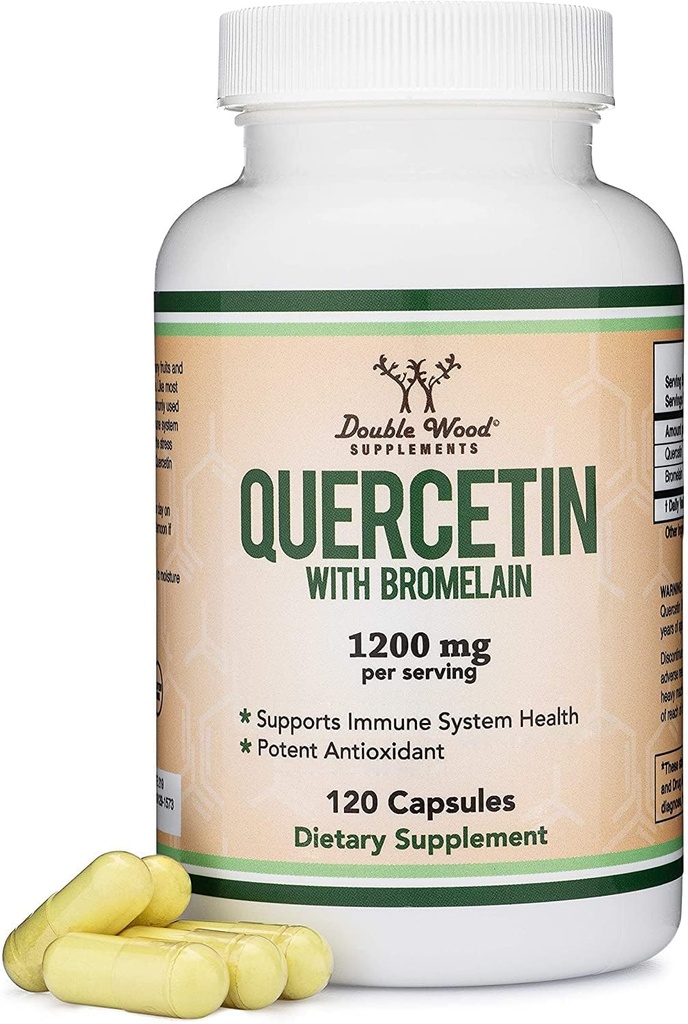 Quercetin z bromelainom - 120 števk (1,200mg strežbe) Imunsko zdravje Kapsule - podpira zdrave imunske funkcije pri moških in ženskah (Vegan Safe, tretja stranka testirana, Gluten prost) z dvojnim lesom
