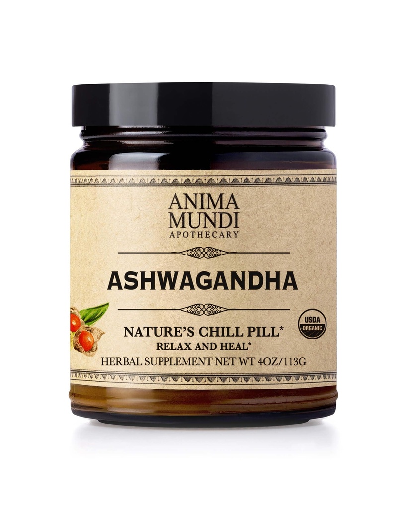 Anima Mundi Ashwagandha Powder - Organic Ashwagandha Root Powder Izvira iz Indije - Pogosto znan kot indijski ginseng Koren Powder - pomiritev zeliščni dodatek - Dodaj k čaju, kava & več (4oz / 113g)