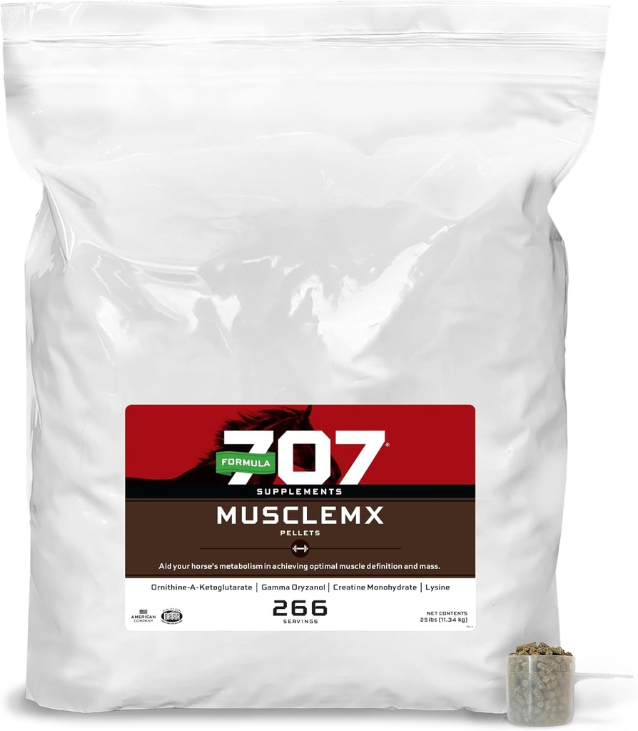 Formula 707 MuscleMx Equine Dopolnilo, 25lb Ponovno polnjenje Bag – Kondicioniranje podporo in mišice graditelj za konje z lizino, Gama Oryzanol, Creatine & OKG