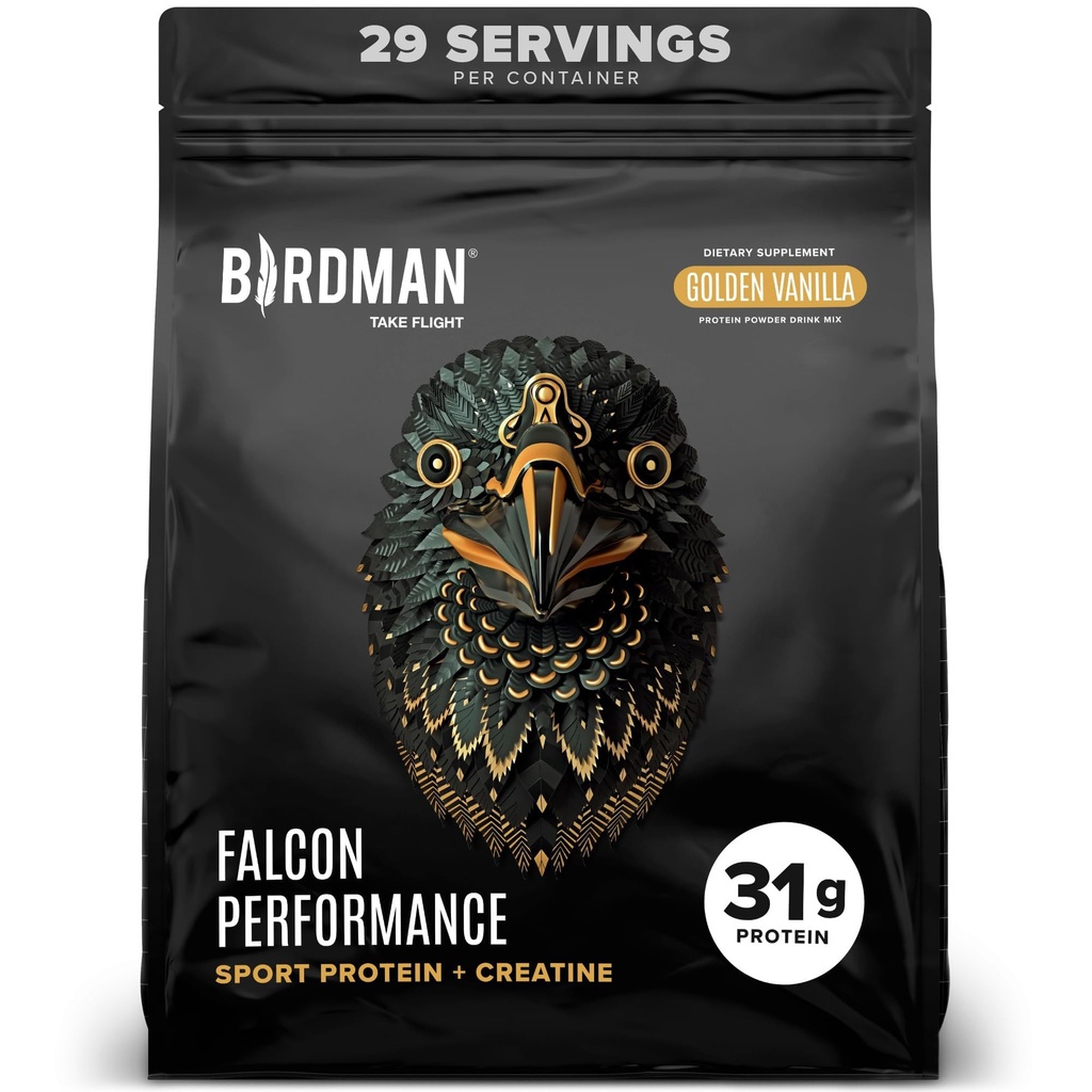 BIRDMAN Falcon Performance Vegan Protein Powder, 31g Beljakovine, 5g Kreatin, 5g BCAA, probiotiki, Elektroliti, Pred vadbo, Nizki ogljikovi hidrati, Brez sladkorja in mleka, Rastlinski Vanilla Protein, 29 Serving