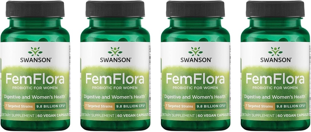 Swanson FemFlora - femininski probiotični dodatek, ki podpira floro ust, GI Tract in Vagina - probiotiki za ženske z 9 milijardami CFU na kapsulo - (60 kapsul) (4 pakiranja)