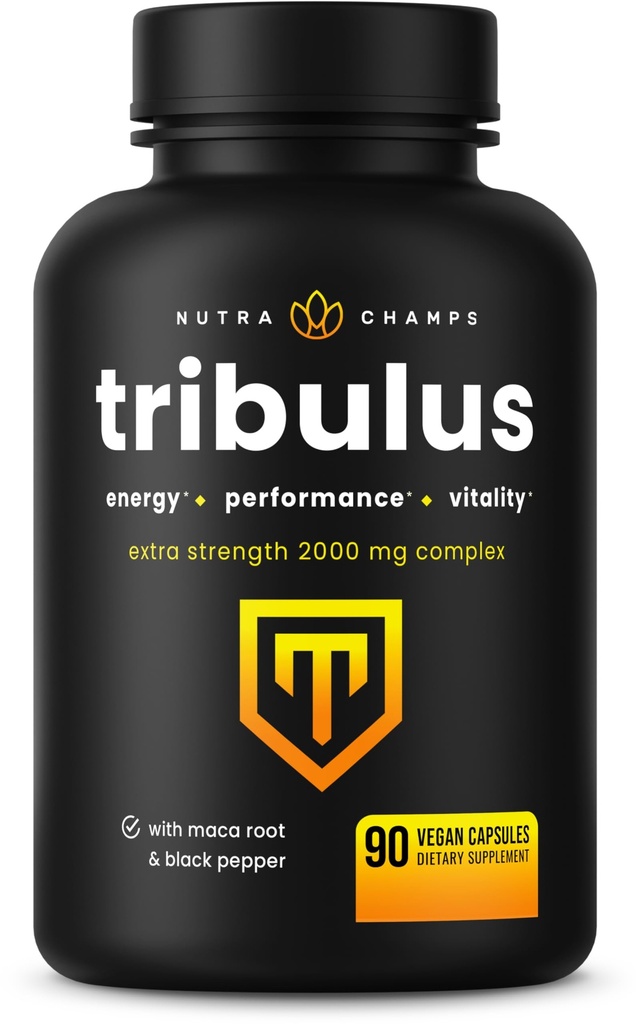 NutraChamps Tribulus Terrestris za moške, 2000mg dopolnilni Booster za energijo, Vitalnost, Stamina & Performance, Dodatna moč Saponins, 90 Veganske kapsule