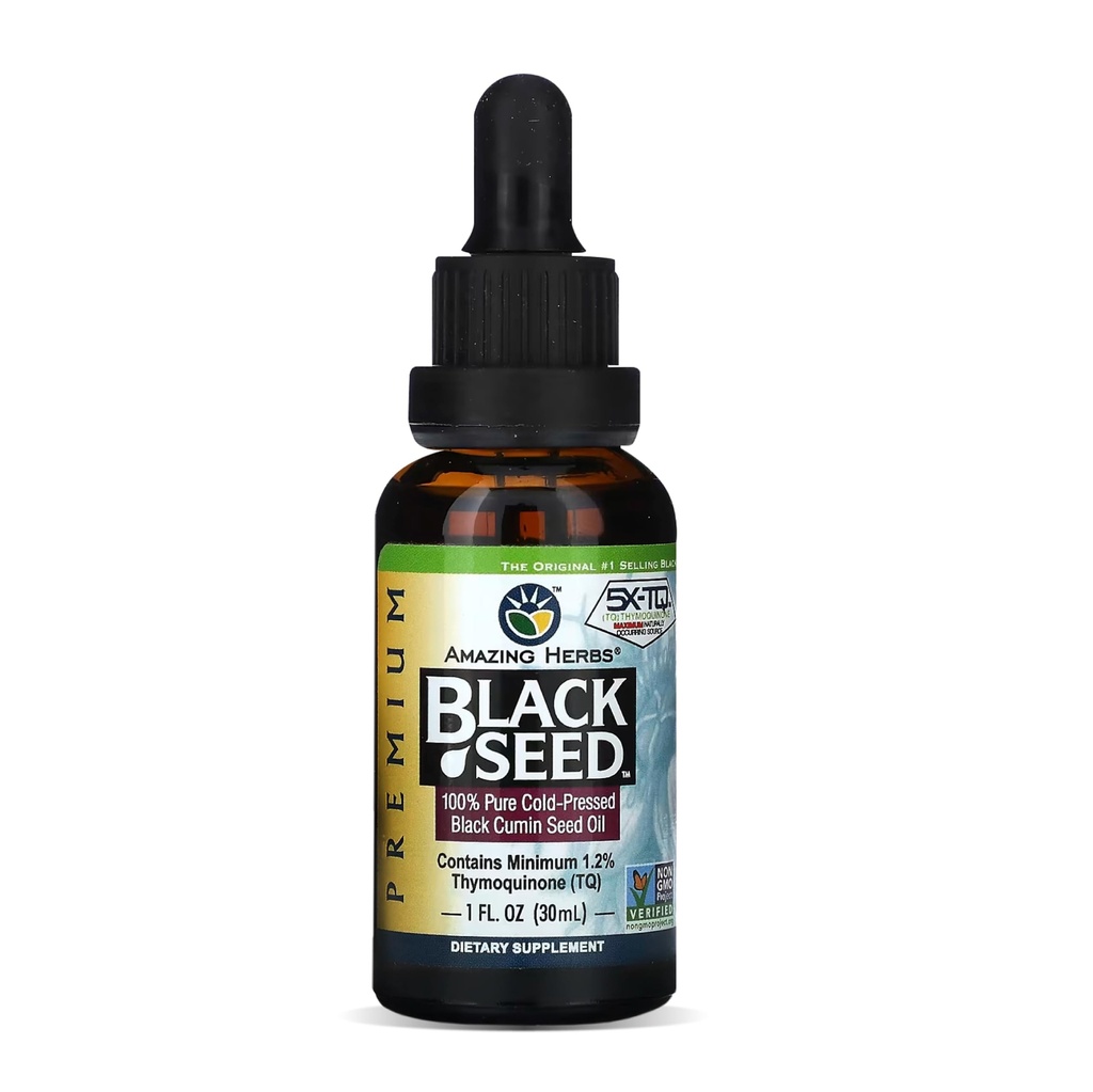 Neverjetna zelišča Premium črno seme olje - hladno stisnjena Nigella Sativa Aids v prebavni zdravje, Imunska podpora, Možganske funkcije, Skupna mobilnost, Gluten brezplačno, Non GSO - 1 Fl Oz
