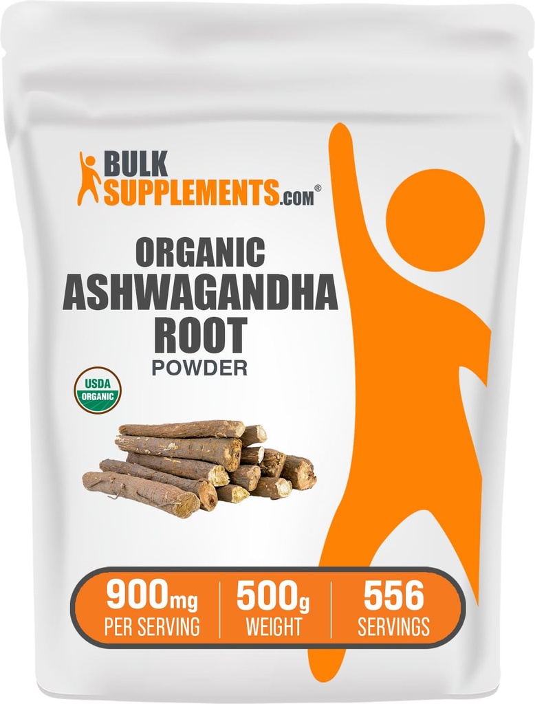 BulkSupplements.com Organic Ashwagandha Powder - Organic Ashwagandha dodatki, Izvira iz Ashwagandha Root - Gluten Free, 2g na Serving, 500g (1,1 lbs) (Pack of 1)