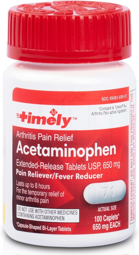 Time-CAP LABS, INC. Pravočasno acetataminofen 650 Mg Razširjena sprostitev - Zvišana telesna temperatura Reduktor, Artritis bolečine Reliever, Joint Pain Relief tablete - 100 Kapleti