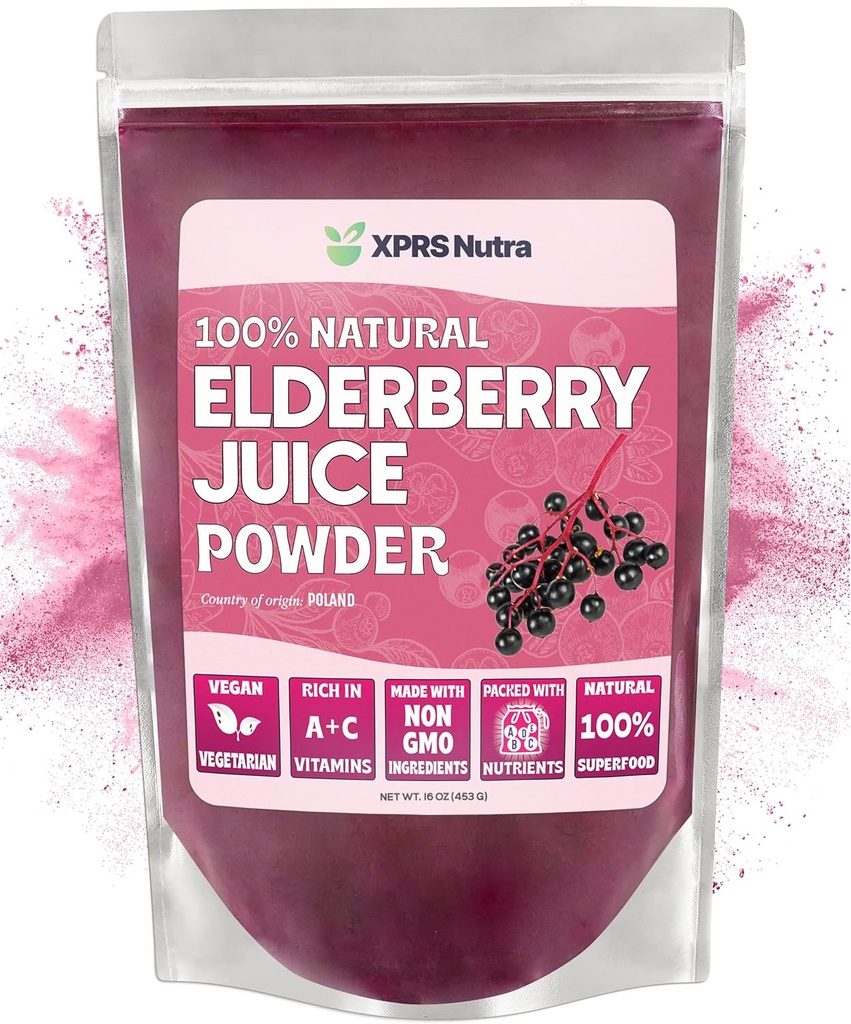 XPRS Nutra Elderberry Juice v prahu - Bezgove jagode v prahu Mix Organic Fruit Juice - Bezgove jagode v prahu Dodatek bogat z vitaminoma A in C (16 oz)