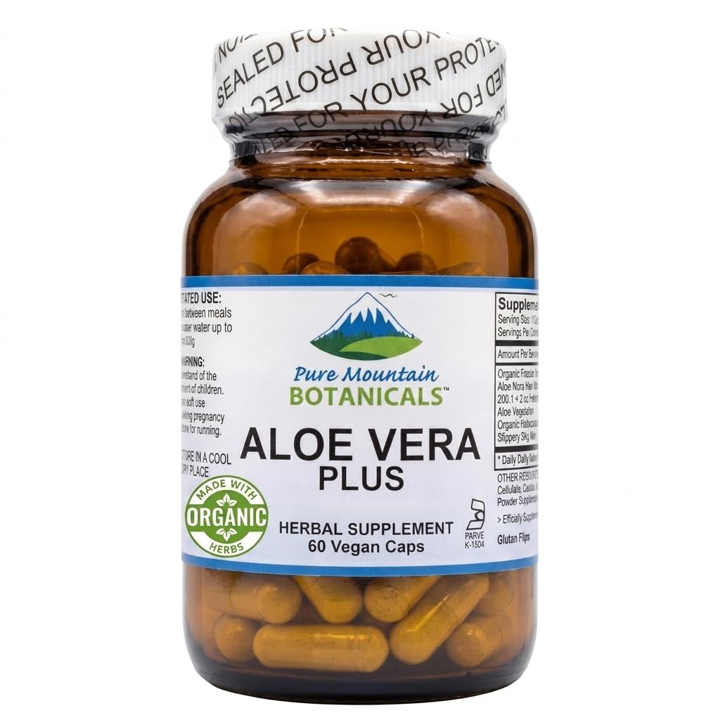 Čisti gorski botaniki Aloe Vera Plus kapsule. 200:1 ekstrakt. Kosher organsko posušen Aloe Vera Gel, Marshmallow koren, spolzka Elm