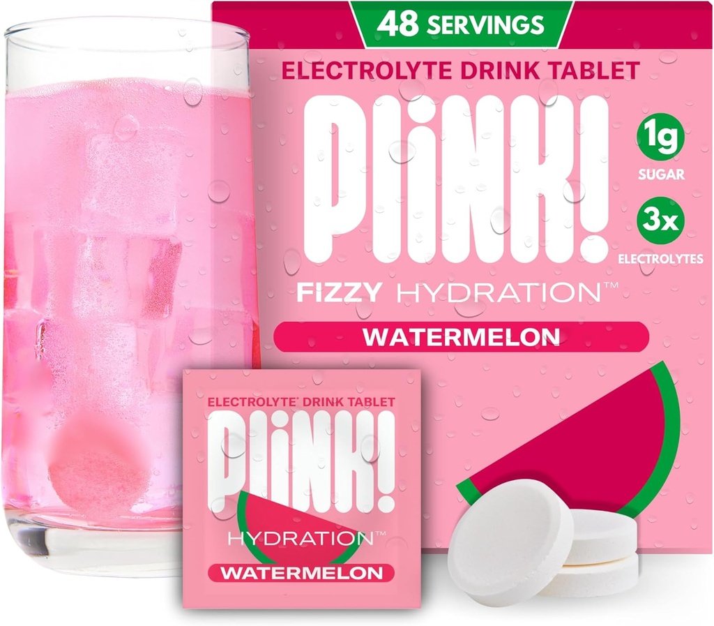 Plink! Fizzy Electrolyte tablete za odrasle in otroke – lubenica, 48ct – Dnevna hidracija z elektroliti – nizek sladkor, Vegan, Keto prijazno, Non-GMO