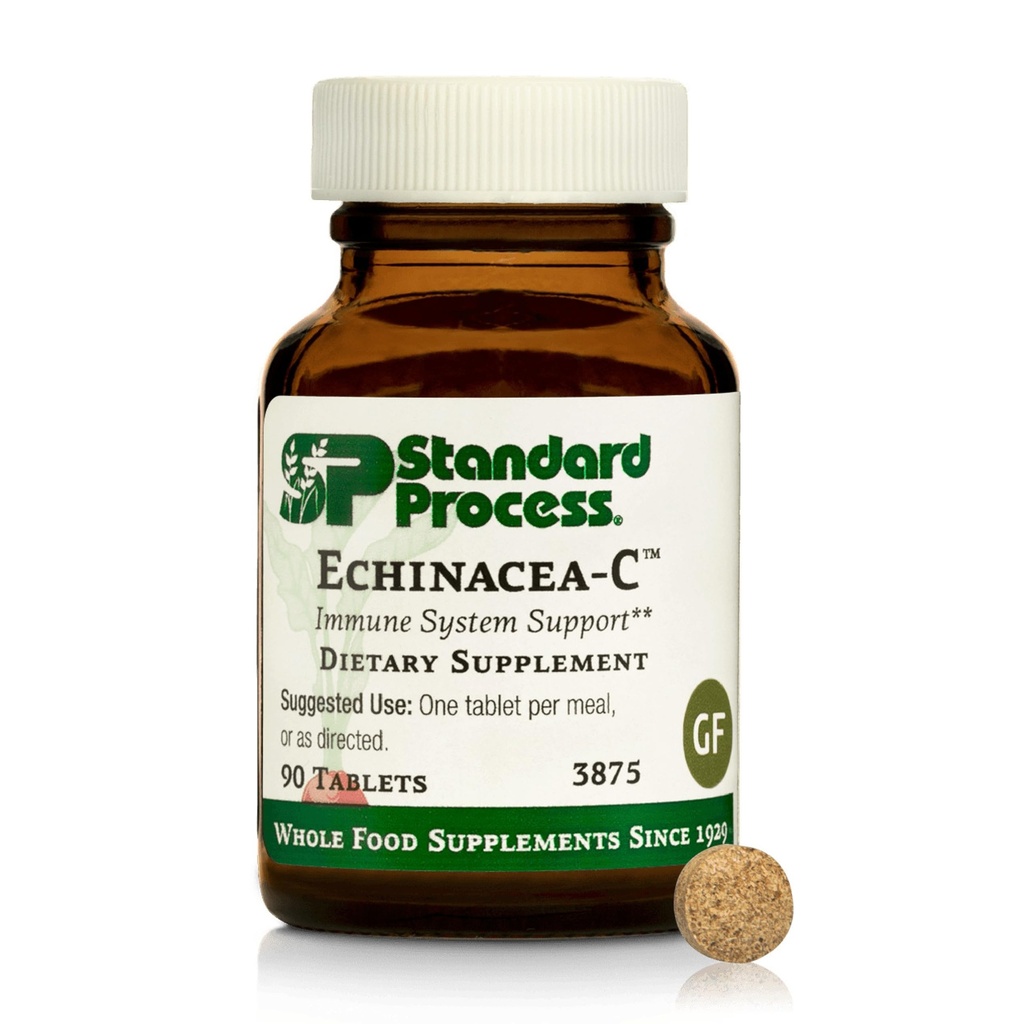 Standardni proces Echinacea-C - dodatek za podporo imunskega sistema - ponudbe Dnevni odmerek vitamina C - Gluten-free, ne- mlečna in ne- soja - 90 tablet (90 obrokov)