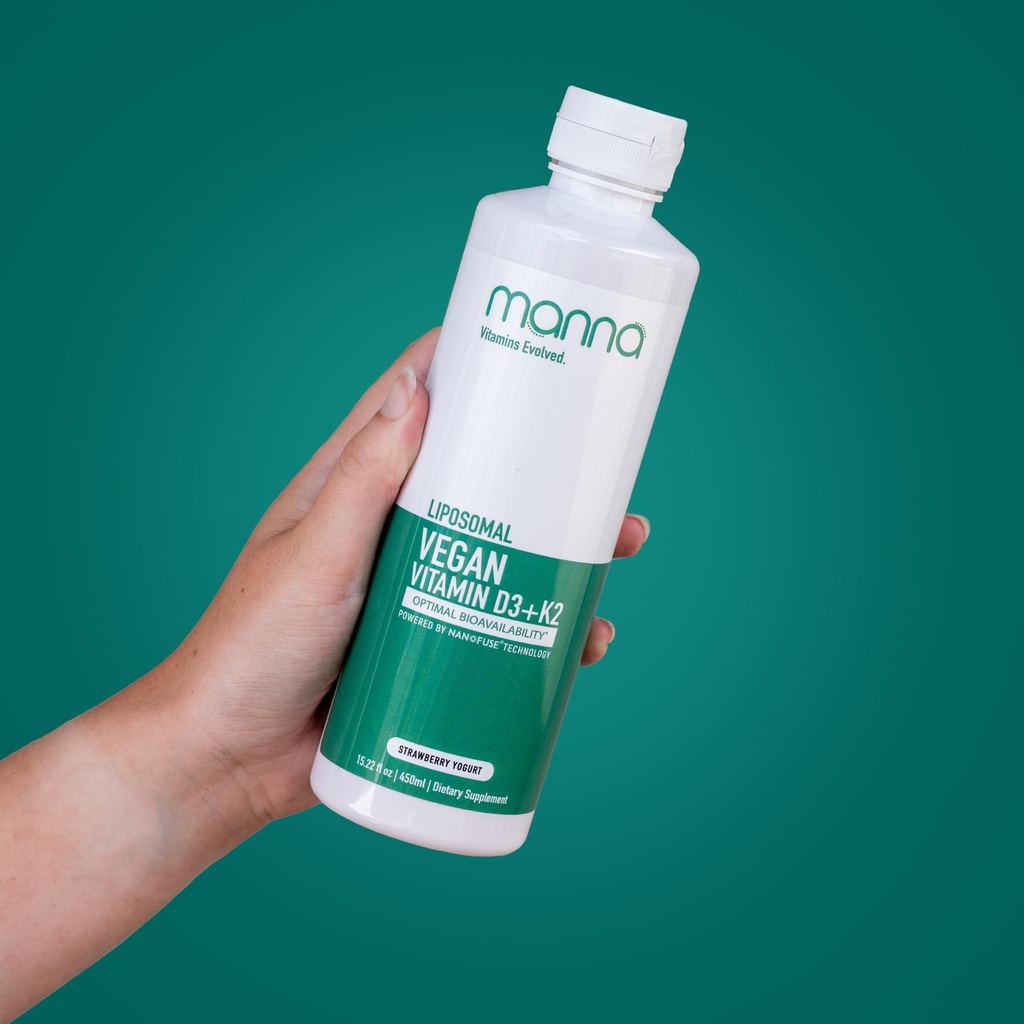 Manna Vitamini Evolved Liposomal Vegan K2 D3 Vitamin dodatek - Imunska podpora dodatek - Vitamin K2 - Heart Health Supplements - Vegan D3 - Vitamin D3 K2 - Tekoči vitamin D3 s K2