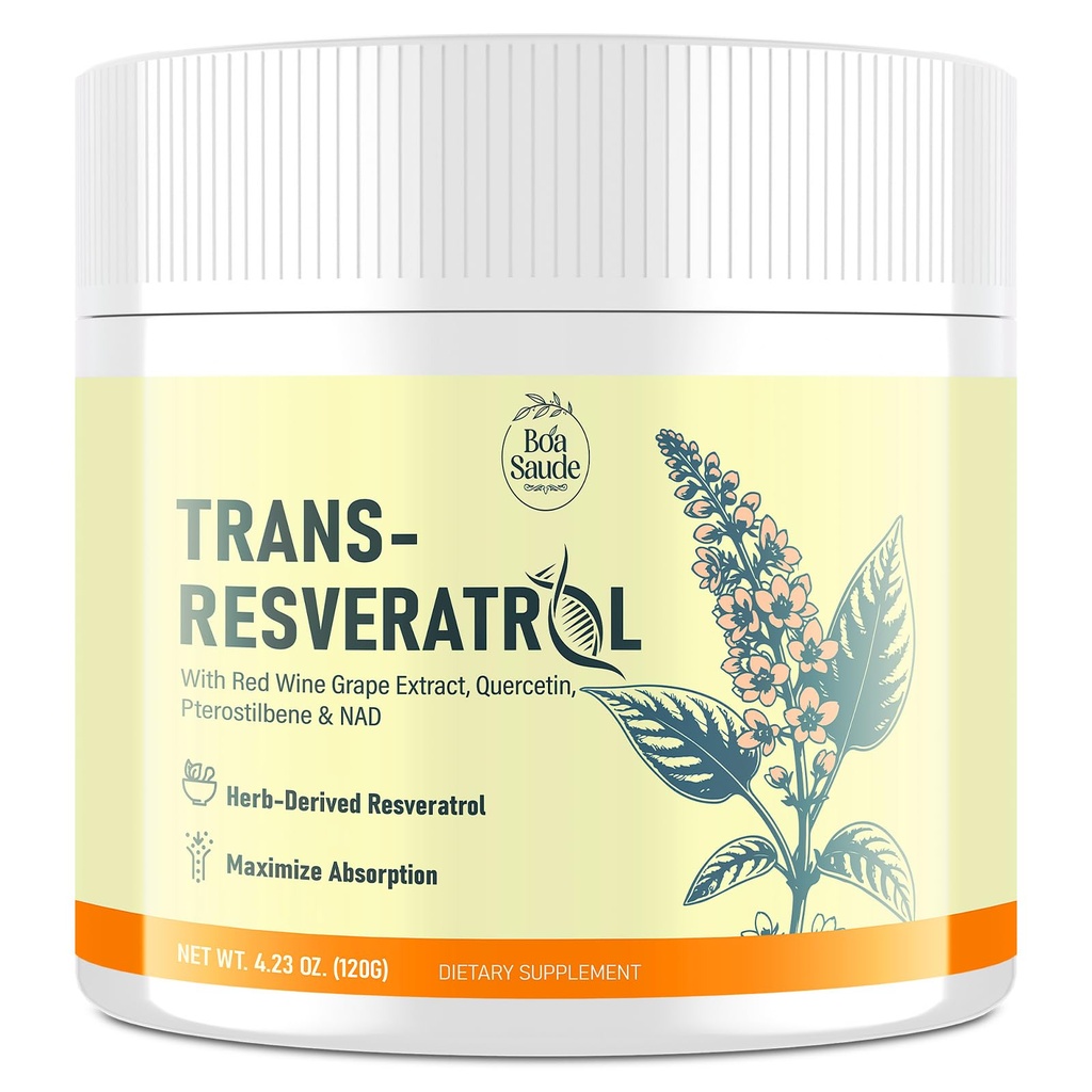 Trans-resveratrol v prahu dodatek z rdečim izvlečkom vina, Quercetin, Pterostilbene & NAD, 4.23 OZ, 30-dnevno dobavo