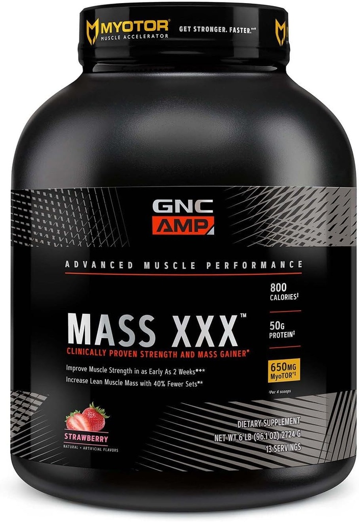 GNC AMP Masa XXX, klinično dokazano Hujšanje Protein Powder, Izboljša moč in velikost, 780 kalorij, 50g beljakovine, mikronizirane aminokisline, Kreatin, Betain, Jagoda, 13 Serving, 6 funtov