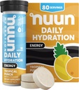 Nuun energetika Elektrolitske tablete z ginsengom, kofeinom iz ekstrakta zelenega čaja, vitaminom B12, B6, B5, magnezijem in 4 drugimi elektroliti, brez glutena in veganom, tropskim Punchom, 8 paketom (80 skupaj)